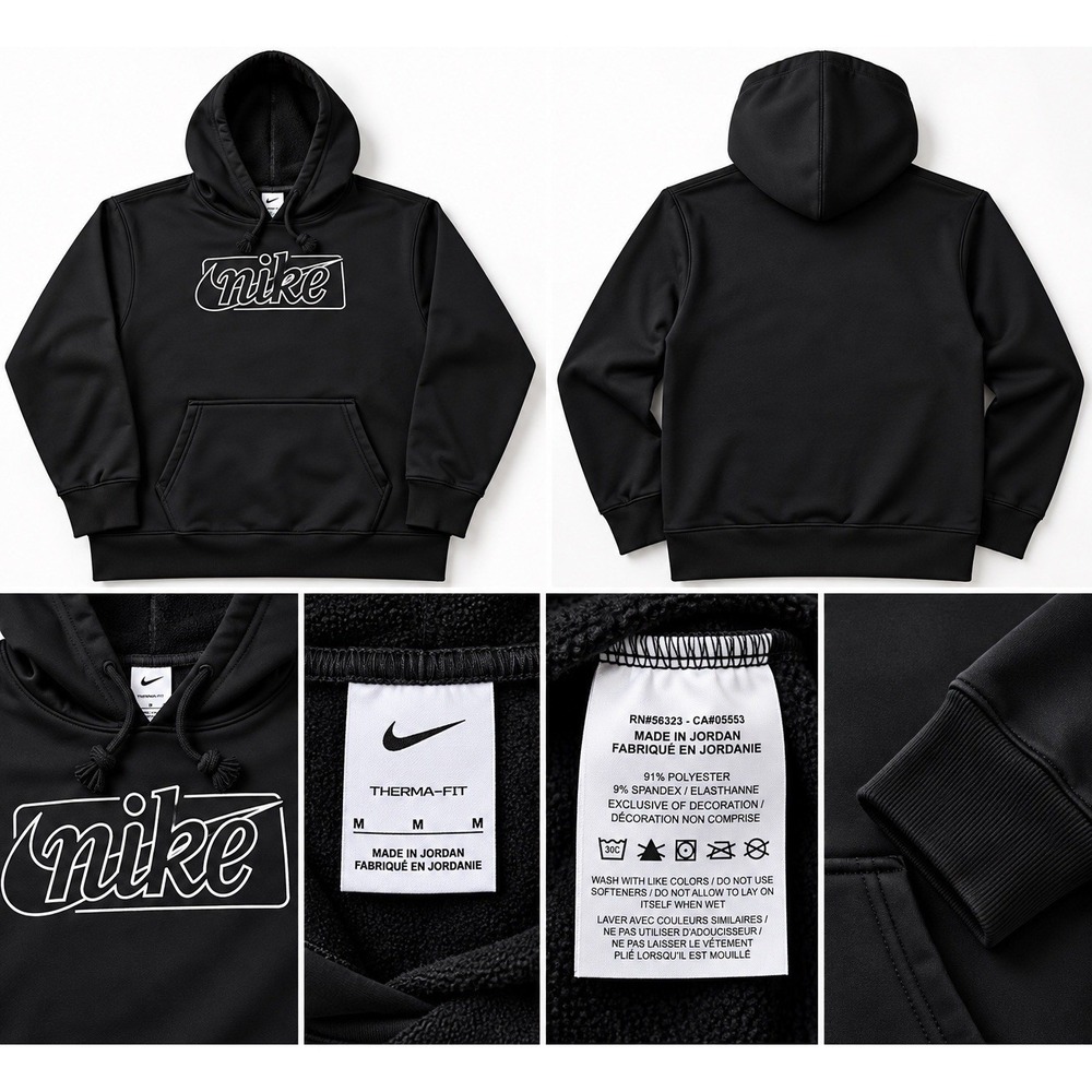 Nike Therma Fit Hoodie Sweatshirt Black / White Logo Women Size M Poly/Spandex